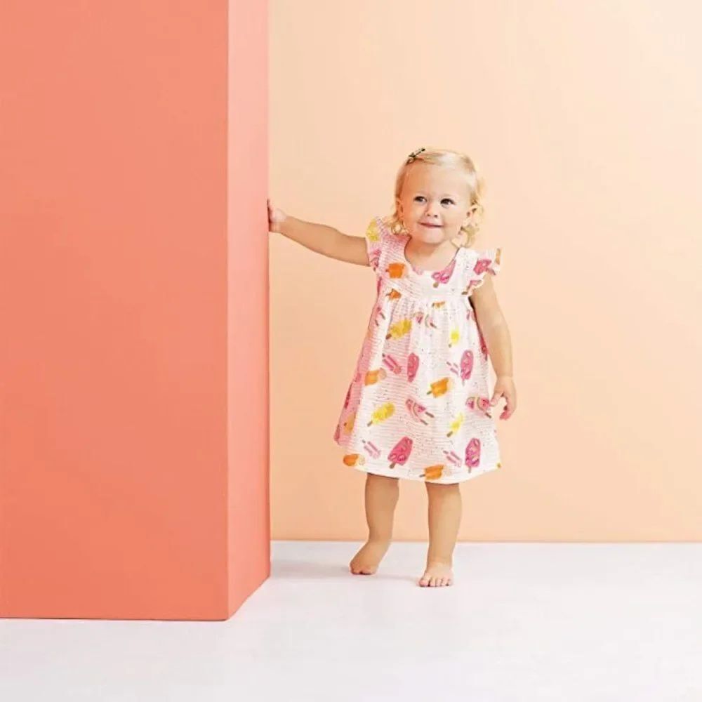 Mud Pie Popsicle Novelty Print Gauzy Muslin Dress Baby Size 0-3 Months White